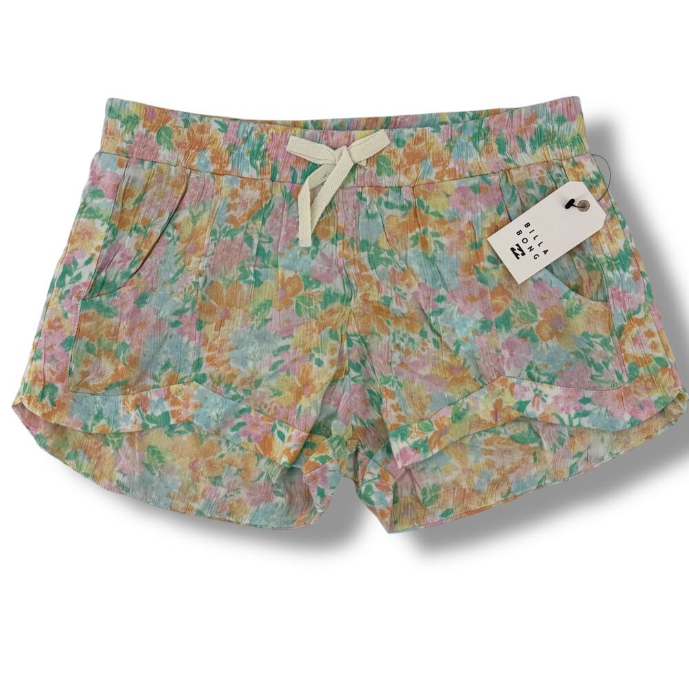 Billabong Mad For You Gauze Crinkle Floral Watercolor Shorts Girls Sz L 12